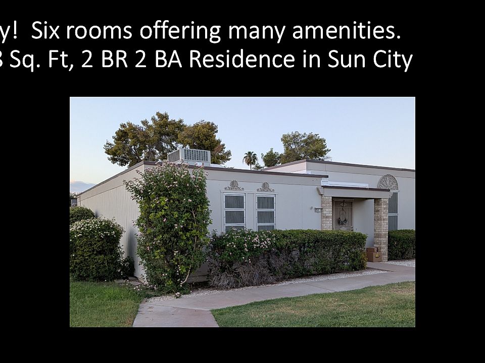 Lovely residence in Sun City, AZ 
1318 sq. ft. 6 room, 2 BR 2 BA