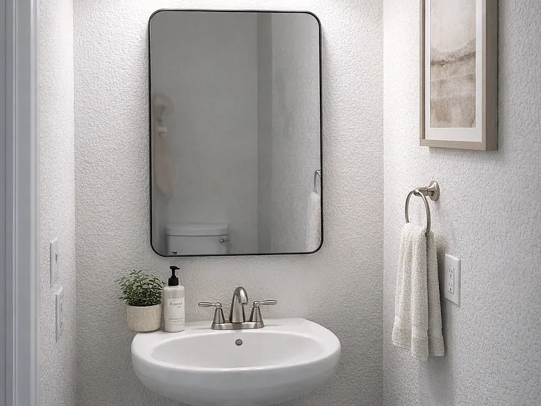 Downstairs half-bath with AI furnishings.