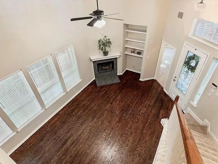 Looking down at Living and Foyer from Office