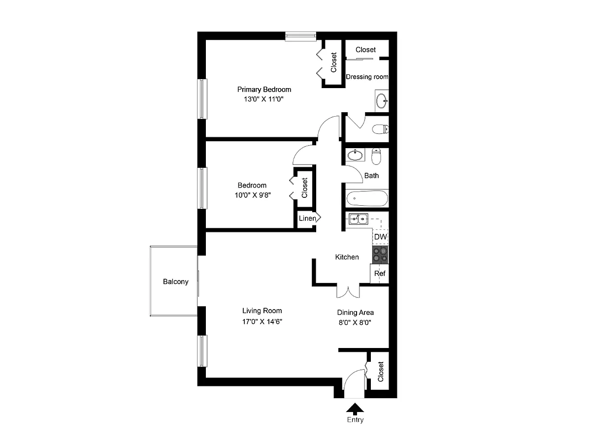 Floor plan Two Bedroom 1.5 Bath