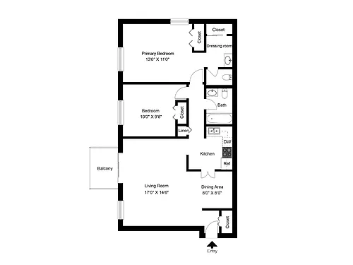 Floor plan Two Bedroom 1.5 Bath