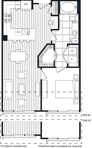 Floor plan 1 Bed/1 Bath-B