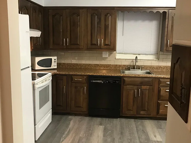 Kitchen viewed from the hallway.