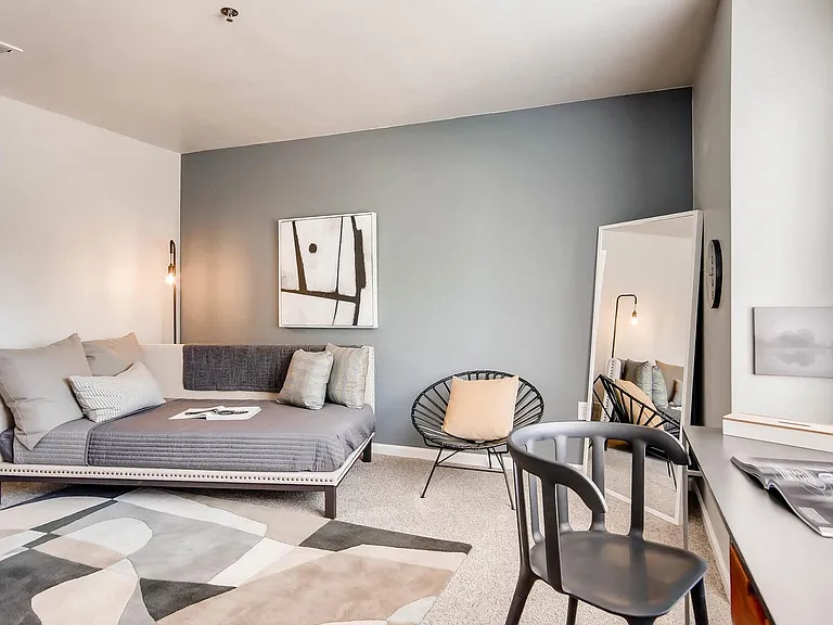 A bedroom at Eagles Landing at Church Ranch Apartments