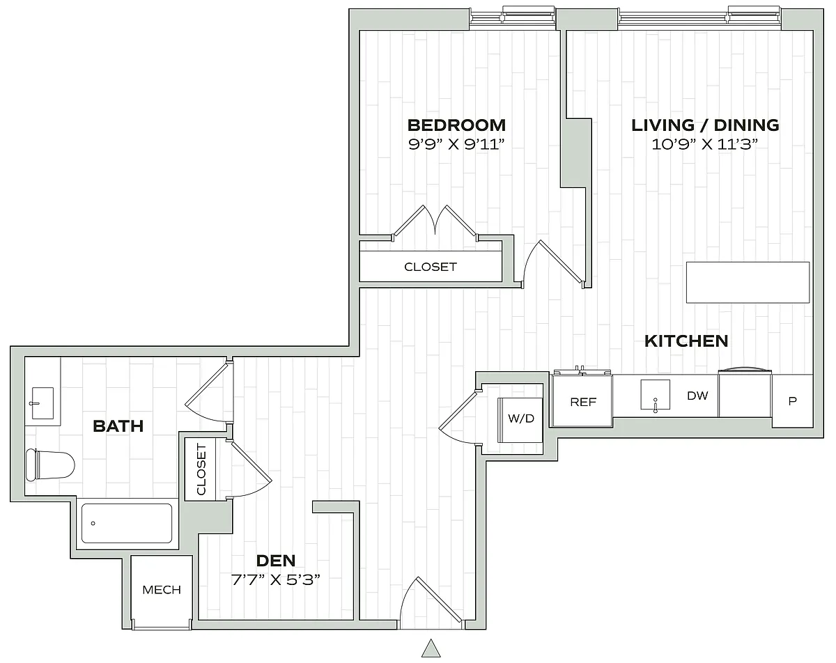 Floor plan 1 Bed/1 Bath Den - Alula - B09