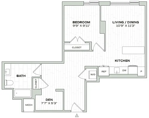 Floor plan 1 Bed/1 Bath Den - Alula - B09