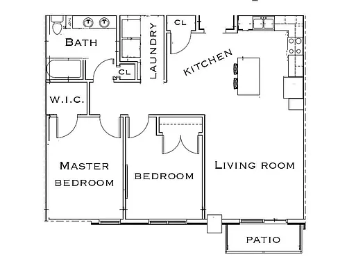 Floor plan 2 Bed 1 Bath