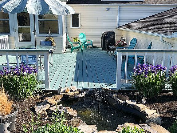 Backyard deck and fish pond