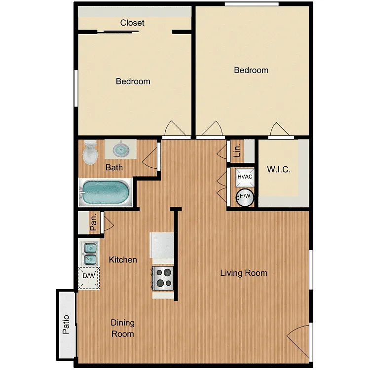 Floor plan 2 Bed 1 Bath B
