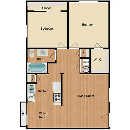 Floor plan 2 Bed 1 Bath B