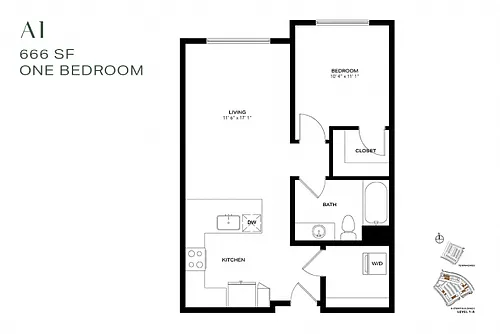 Floor plan One Bedroom A1
