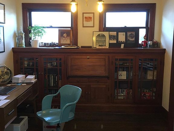 Office with built-in bookshelves