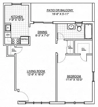 Floor plan Chestnut Willow- 1 Bedroom 1 Bath