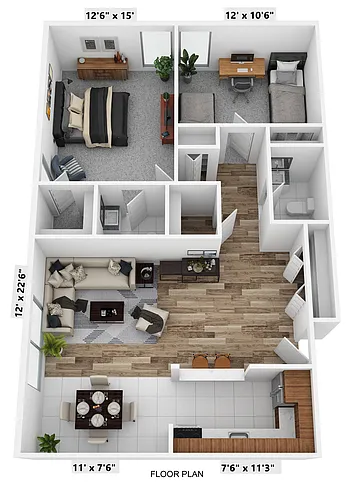 Floor plan 2 Bedrooms, 1.5 Baths