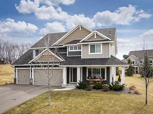 Custom built two story home and former model. Large front porch and only about 2 blocks from the neighborhood park. Easy access to highway 169 and county road 42. Gutters have been installed.