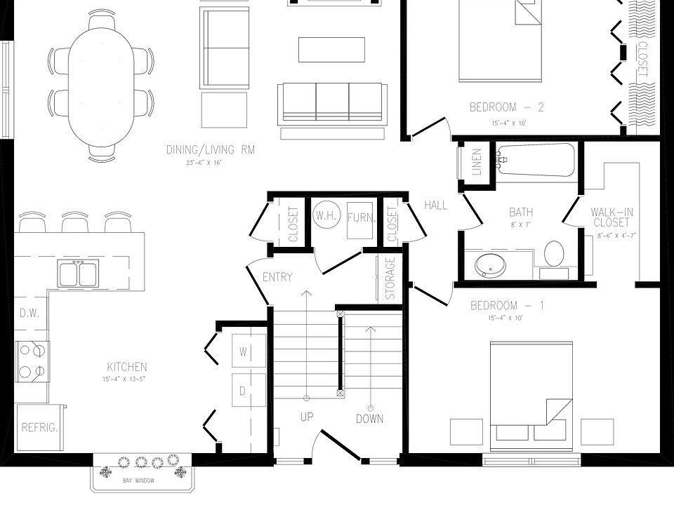 Apartment layout with approximate measurements. Furniture not included.