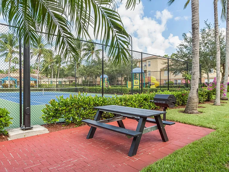 Grill stations and picnic tables