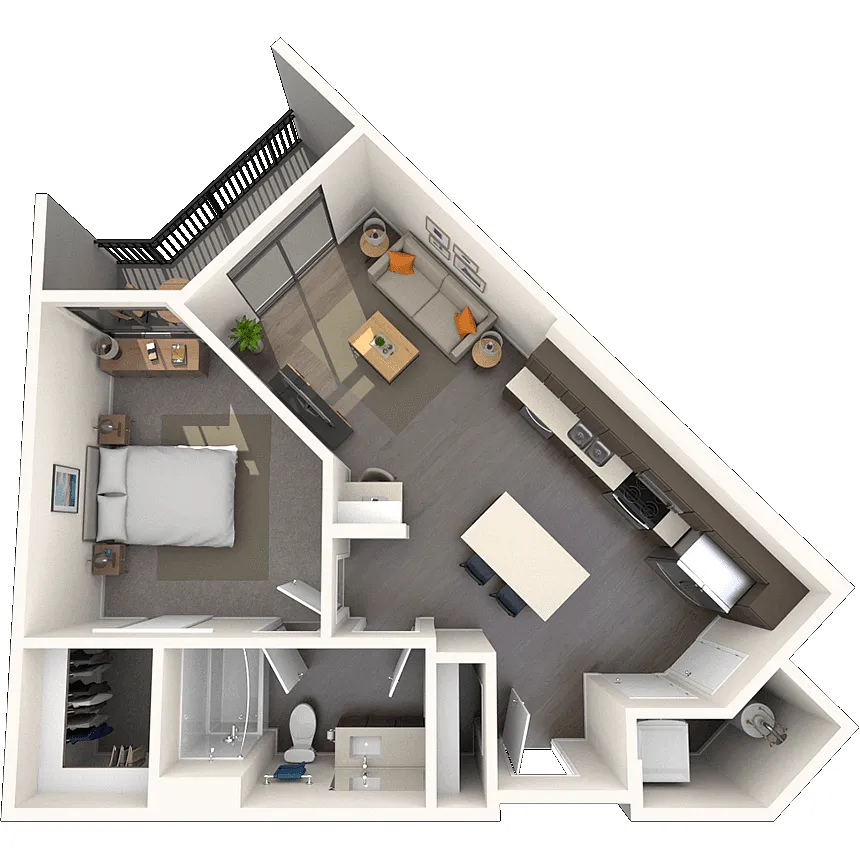 Floor plan Traditional 1x1 692-700 SF
