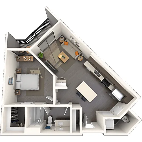 Floor plan Traditional 1x1 692-700 SF