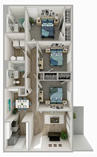 Floor plan Three Bedroom Two Baths-Gold