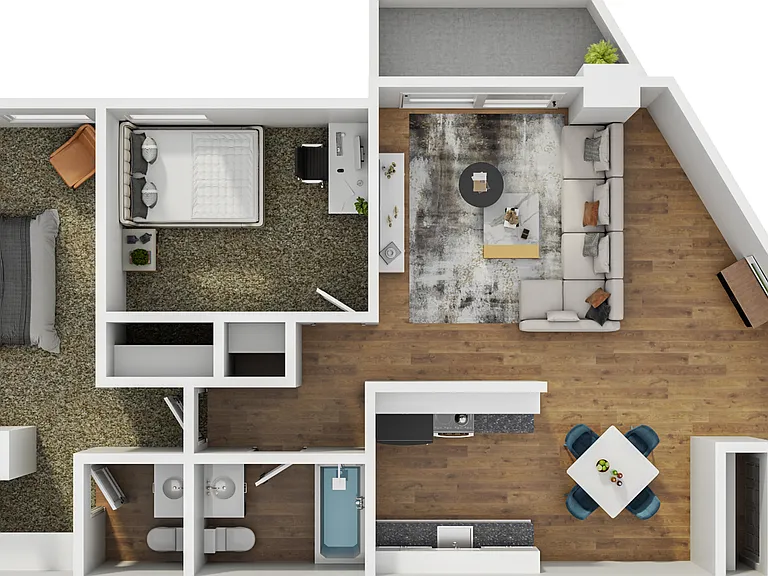 Two bedroom 1 1/2 bath floor plan