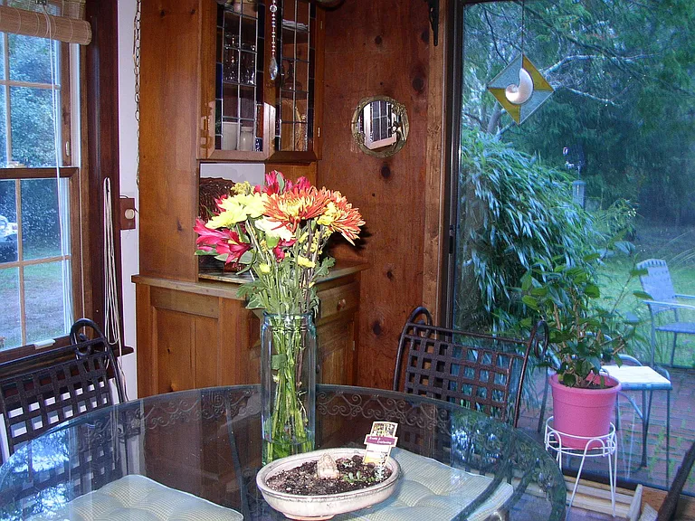 Kitchen has large slider onto patio. Great view of deer grazing in yard.