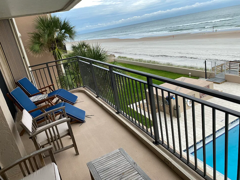 Beach and pool view from 22' balcony.