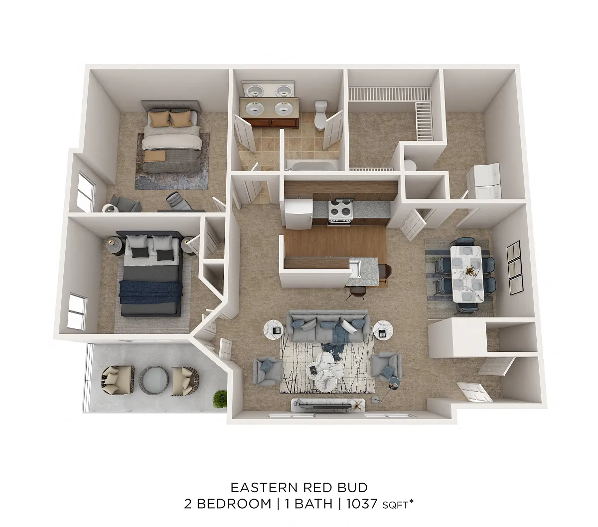 Floor plan Two Bedroom-1037 sqft