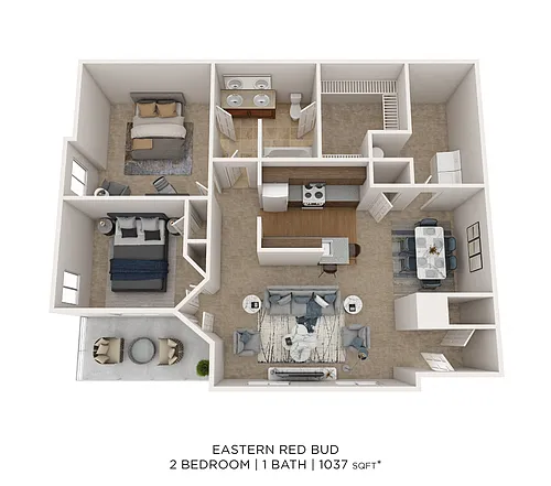 Floor plan Eastern Red Bud- 2 Bedroom 1 Bath 1037 SqFt