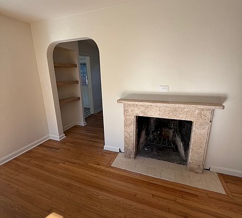 Fireplace and open living room