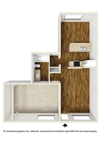 Floor plan 1 Bedroom, 1 Bathroom Plan B