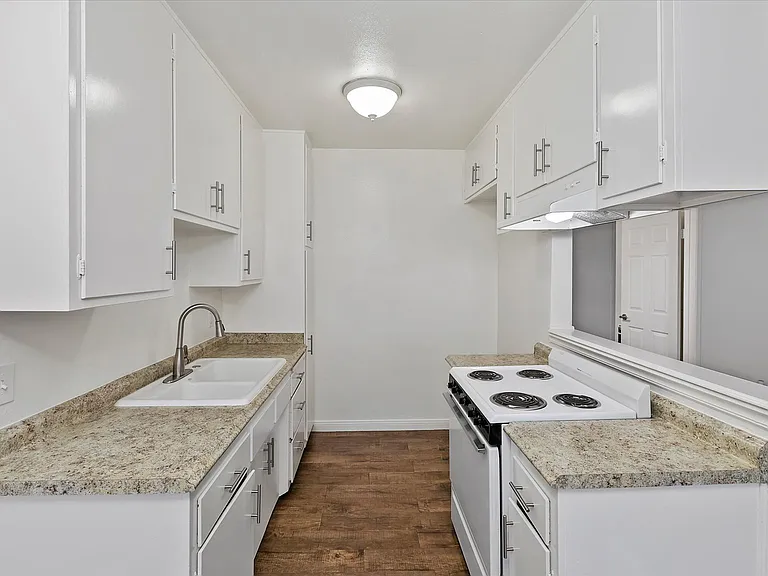 kitchen with electric stove and range hood