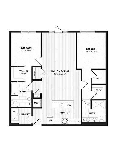 Floor plan B1 | 2 Bed | 2 Bath
