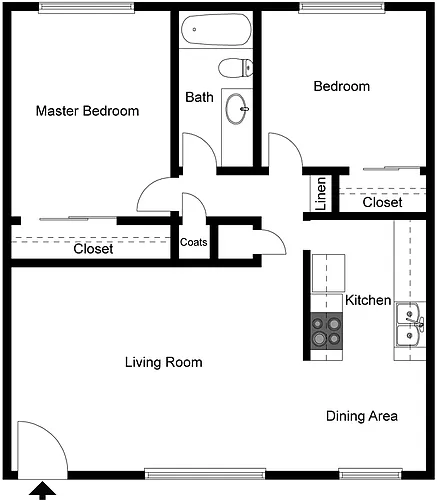 Floor plan 2 Bedroom 1 Bath Large