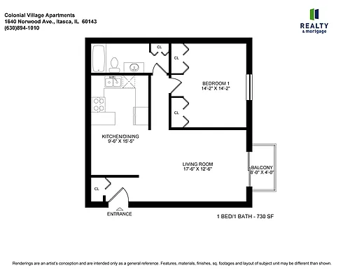 Floor plan One Bed - Cozy