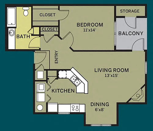 Floor plan 1 Bdrm 1 Bath - Renovated