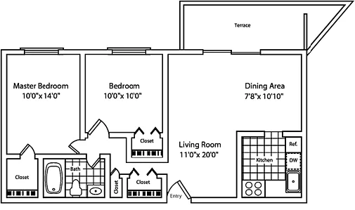 Floor plan 2 Bedroom 1 5 Bath with Balcony