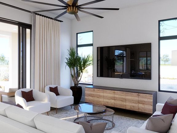 A virtual rendering of the Great Room in the Solana model home at Vista in Summit.