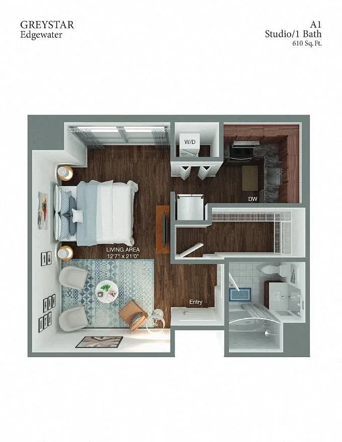 Floor plan A1 Studio 1 Bath