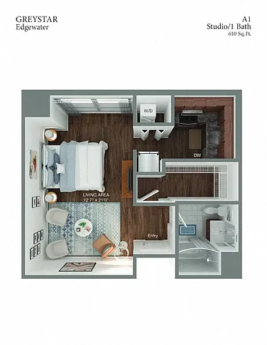 Floor plan A1 Studio 1 Bath