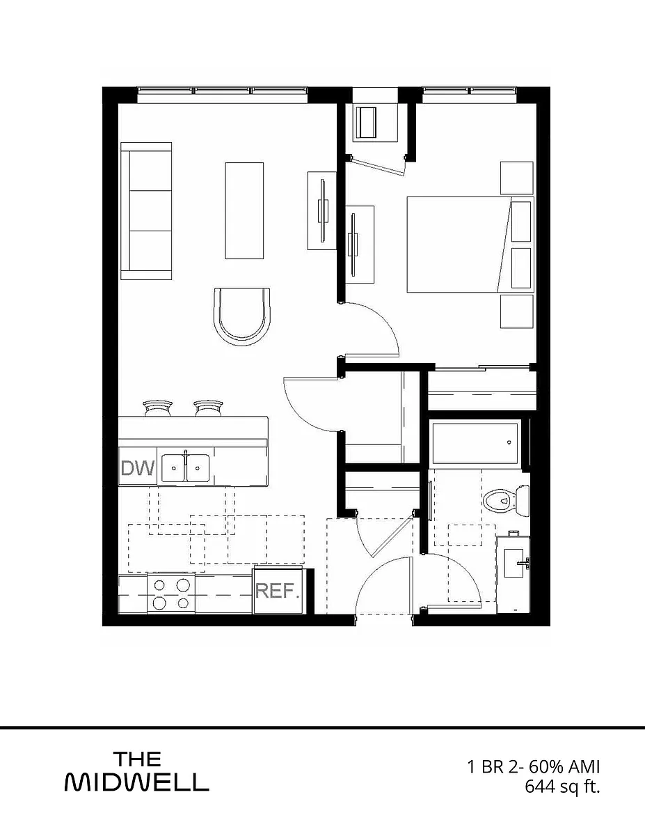 Floor plan 1 BR - 2 60% AMI
