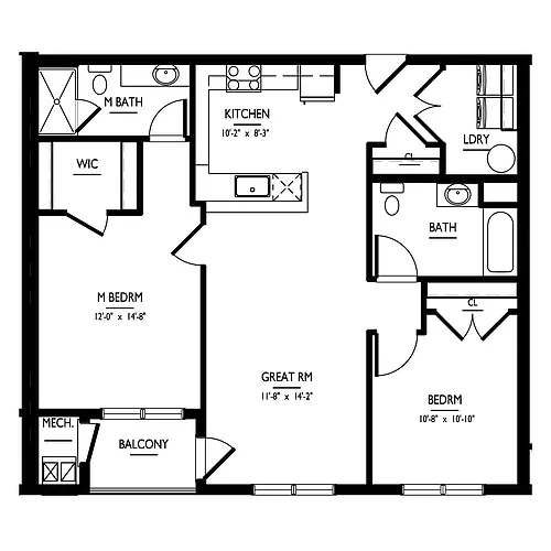Floor plan 2 Bed/2 Bath-F ADAPT Phase I