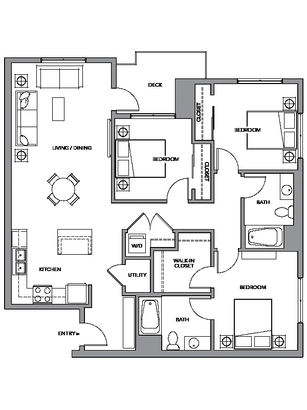 Floor plan 3B w/ Balcony