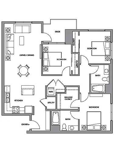Floor plan 3B w/ Balcony