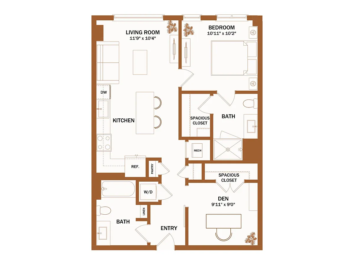 Floor plan C2 - 1 Bed + Den | 1 Bath
