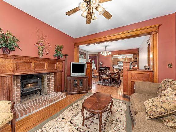 Beautiful fireplace with wood-burning stove!