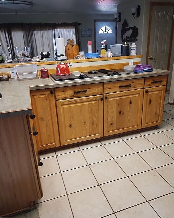 Kitchen with custom knobs.