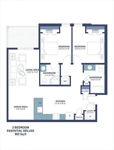 Floor plan Two Bedroom, Two Bathroom I