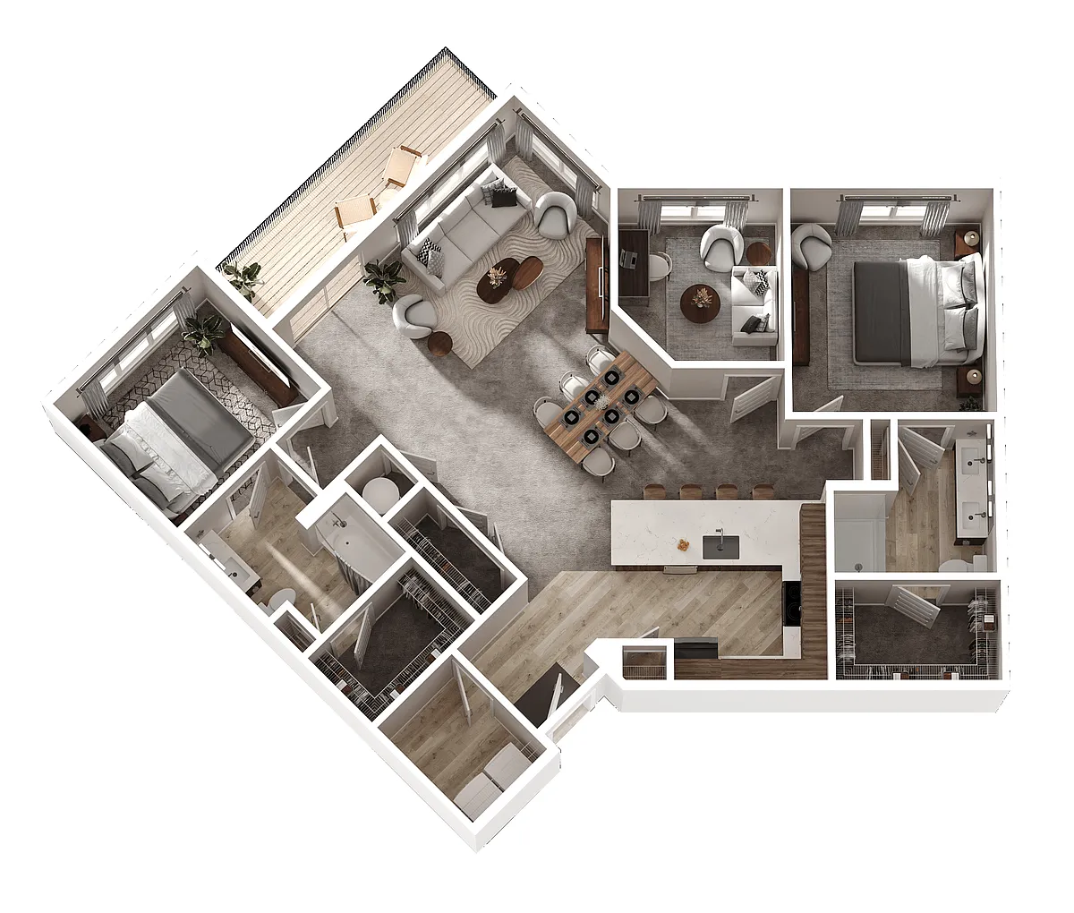 Floor plan 2 Bed 2 Bath + Den (D2)
