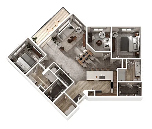 Floor plan 2 Bed 2 Bath + Den (D2)